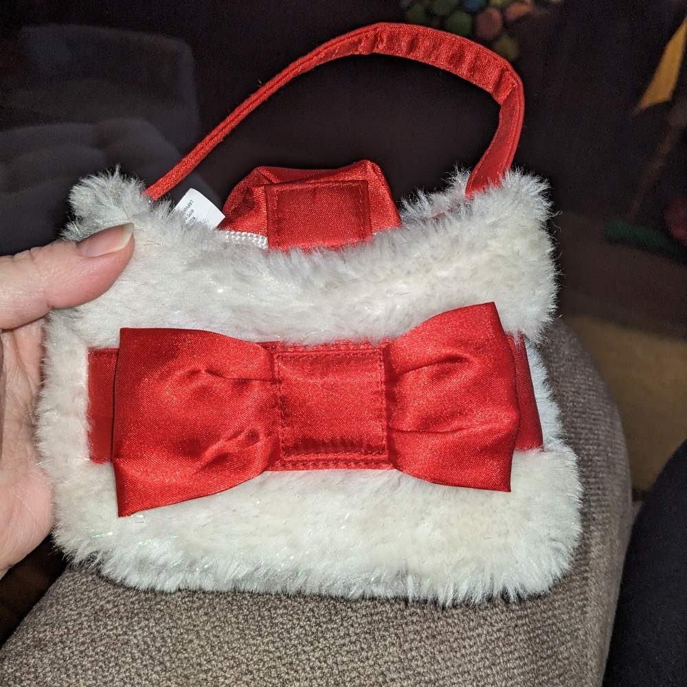 Vintage Toby Girls Faux Fur Purse White Fur Red Bow Bag